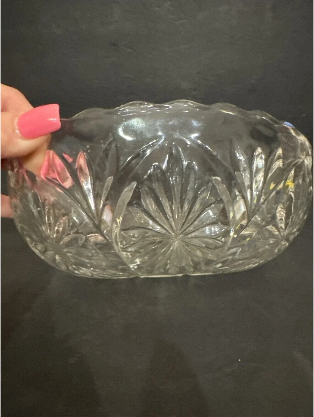 Vintage Anchor Hocking Clear Glass Egg Medallion Starburst 8